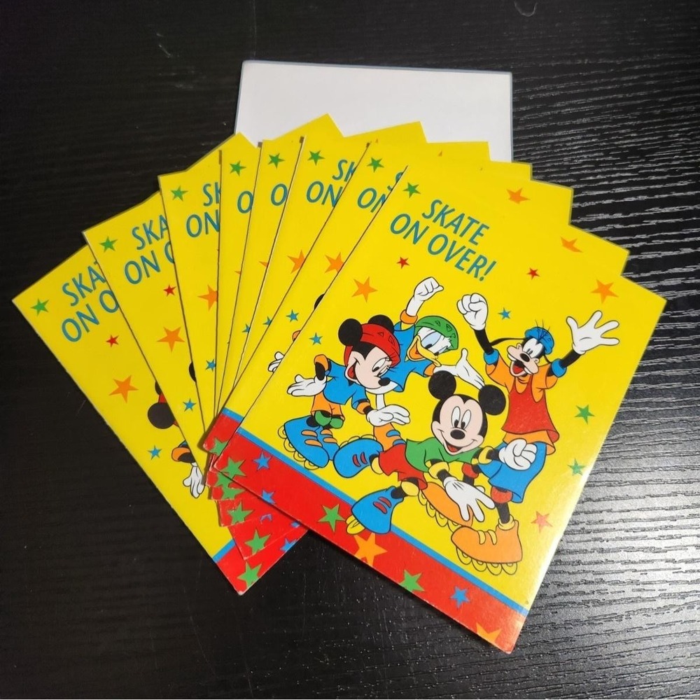 vintage Disney Skate On Over party invitations Lot 8‎ Mickey Minnie Donald Goofy